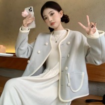 Maternity coat autumn and winter 2023 new loose slimming gentle small fragrant woolen coat sweet temperament winter