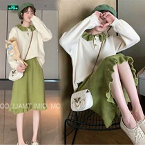 Pregnant women autumn and winter dresses set tide hot mom foreign fashion knitwear top sweater skirt