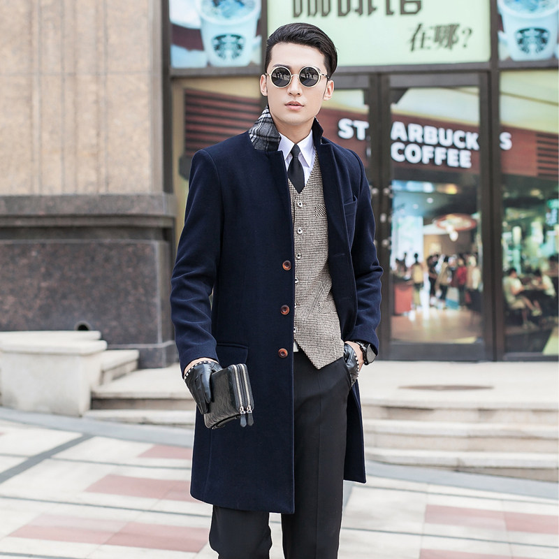 Autumn and winter Korean version of the male wool coat Slim male medium and long version of the coat Men's coat windbreaker plus size