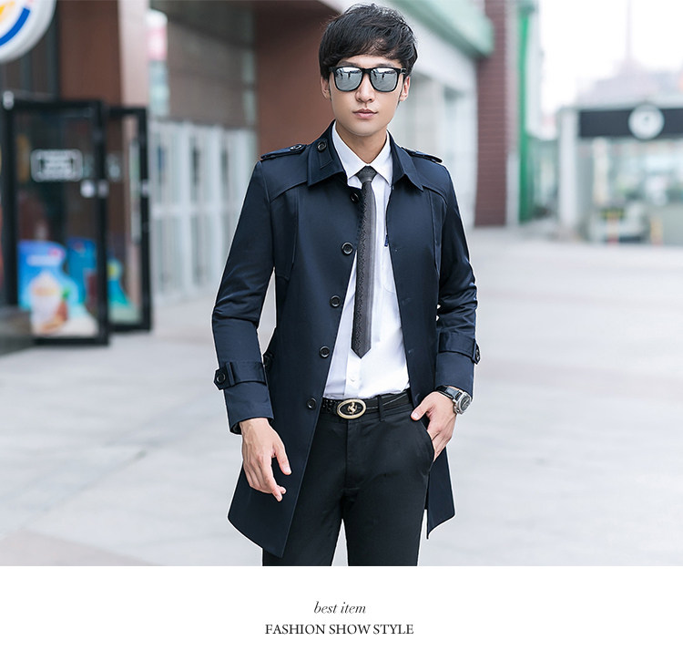 2020 new autumn and winter men's coat Korean slim windbreaker · trend medium and long version of handsome young and middle-aged clothes