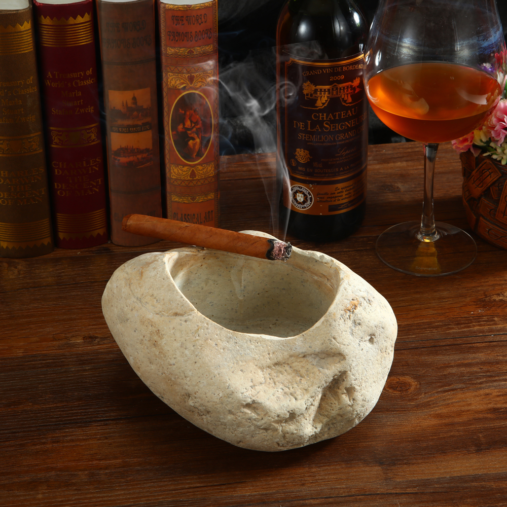 Stone new ashtray cylinder creative personality multi-function box Household large windproof ashtray ornaments