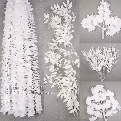 Simulation of white ginkgo leaf Banyan tree leaves wedding decorative flower string branches leaf maple tree leaves plastic fake branch leaves