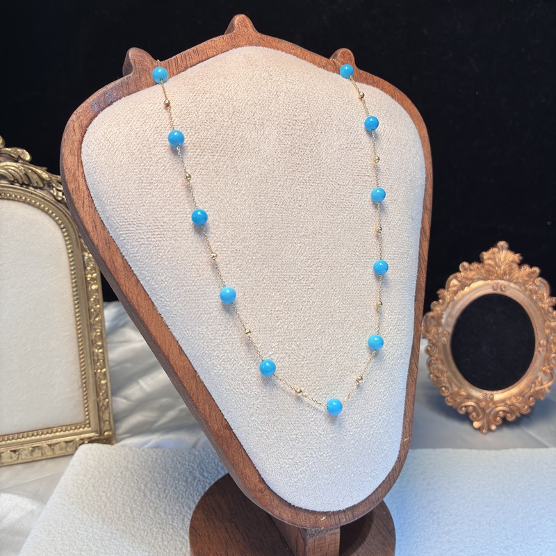 Natural Hubei Raw Turquoise High-Porcelain Blue-Green Jade-Like Irregular Starry Sky Necklace Women's Jewelry