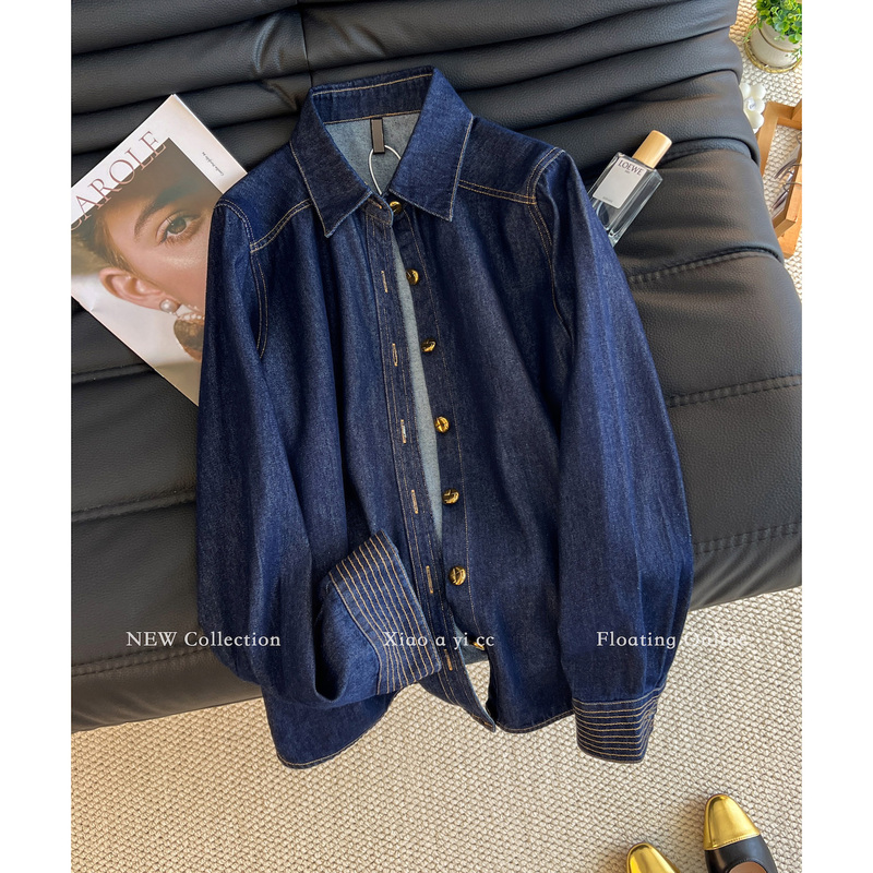 2026 Spring and Autumn New Dark Blue Denim Shirt Women's Long Sleeve Loose Casual Versatile Shirt Jacket Top 2026 Spring and Autumn New Dark Blue Denim Shirt Women's Long Sleeve Loose Casual Versatile Shirt Jacket Top