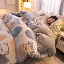 Plush four-piece cotton and velvet quilt cover 180x200 milk velvet denim velvet ab surface cream velvet advanced 4-piece set