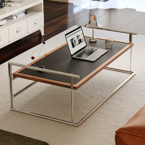 左下 Журнальный столик Rio в стиле Баухаус для гостиной, бытовой, маленькой квартиры, чайный столик, дизайнерский ретро-чайный столик из цельного дерева из нержавеющей стали