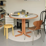 左下 Круглый стол Xinghuan, бытовой средневековый сланцевый круглый кофейный обеденный стол и стул, комбинация ретро-ресторана, обеденный стол