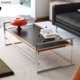 左下 Журнальный столик Rio в стиле Баухаус для гостиной, бытовой, маленькой квартиры, чайный столик, дизайнерский ретро-чайный столик из цельного дерева из нержавеющей стали
