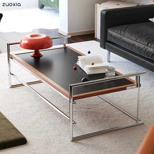 左下 Журнальный столик Rio в стиле Баухаус для гостиной, бытовой, маленькой квартиры, чайный столик, дизайнерский ретро-чайный столик из цельного дерева из нержавеющей стали