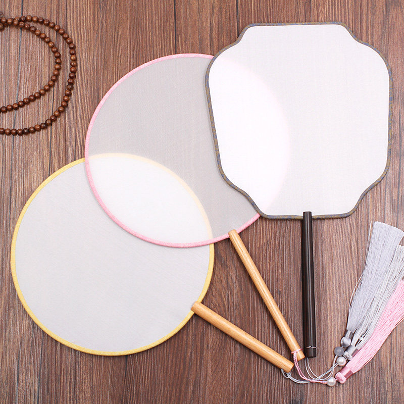 Work Pen Hand Painting Blank Group Fan Diy Round Real Silk Cooked Silk Cloth Palace Fan Round Fan Vintage Embroidered Fan