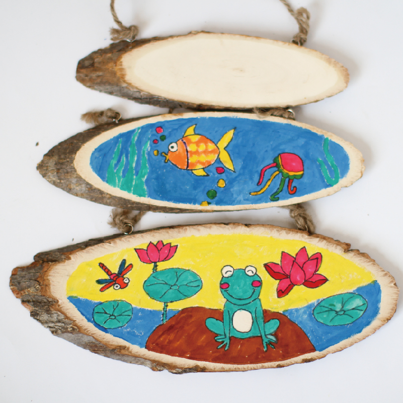Year Round Pitched Wood Sheet Diy Hand-painted Decorated Solid Wood With Leather Kindergarten Graffiti Child Wood Propylene Painting With Hanging Rope