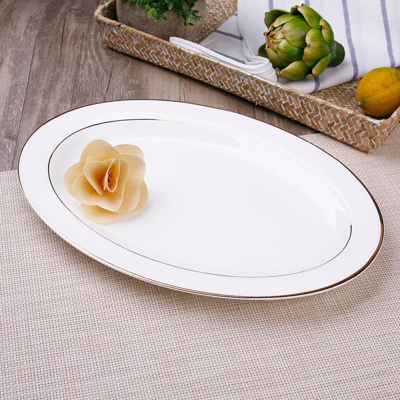 Fish ipads porcelain plate of creative household elliptical plate steamed Fish plate ceramic tableware large rectangle plate plate of tangshan porcelain