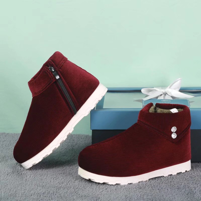 Winter Handmade Cotton Shoes Plus Suede Thickened Women's Bag Heel High Help Cotton Shoes Mom Middle Aged Non-slip Warm Button Cotton Shoes-Taobao