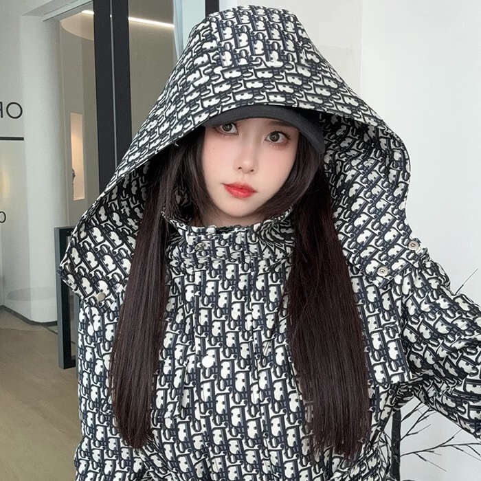 Popular Luxury Jacquard Letter-Print Hooded Jacket Trench Coat for Women, Loose Casual Waist-Cinched Mid-Length Windbreaker Trendy Style