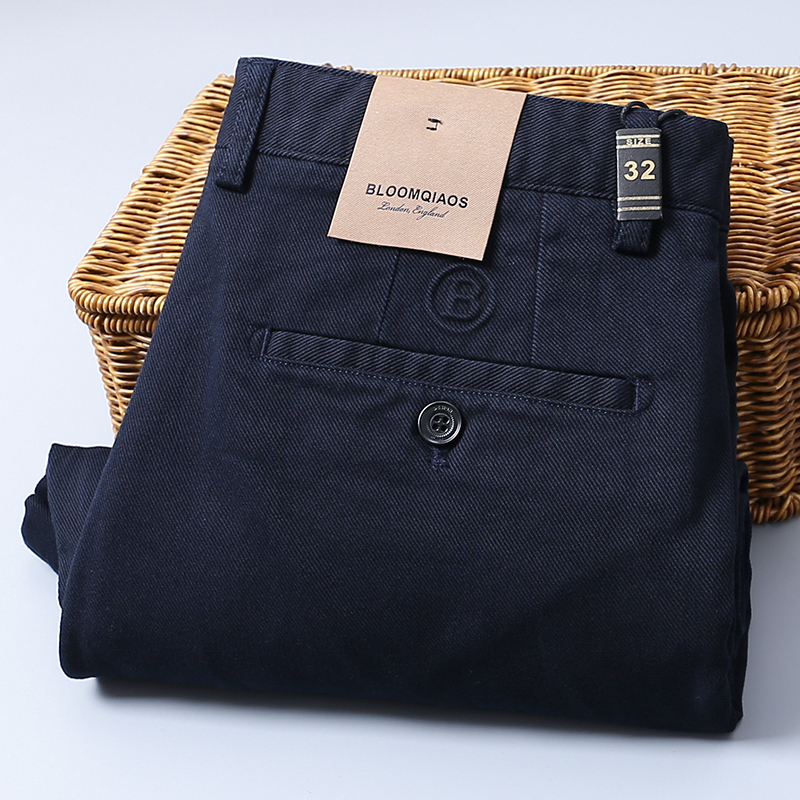 Brujoshi Summer Thin Men's Casual Pants Business Straight-Leg Skin-Friendly Comfortable Stretch Textured Cotton Trousers
