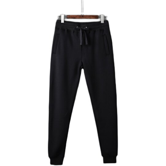 2024 New Autumn and Winter Solid Color Non-Fleece Thick Warm Elastic Waist Cuffed Casual Long Pants Men's Sweatpants
