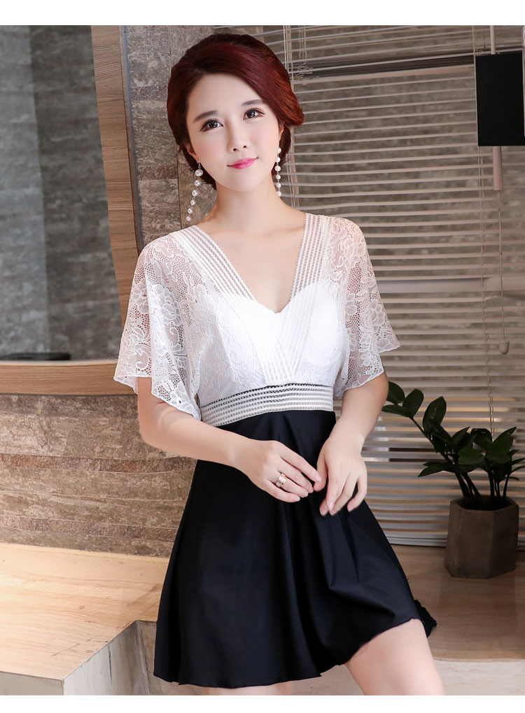 Áo tắm một mảnh nữ bảo thủ ren trung niên mẹ áo tắm áo tắm che bụng mỏng váy kiểu dáng áo tắm spa cỡ lớn bikini một mảnh khoét eo