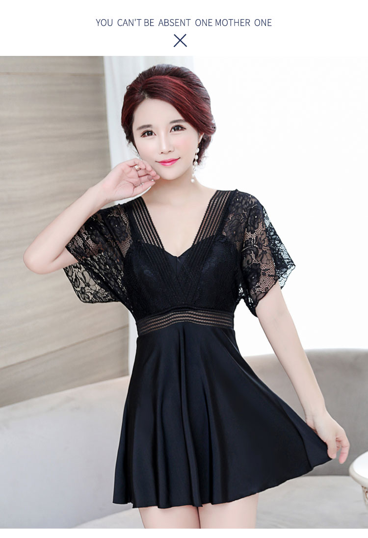 Áo tắm nữ Xiêm váy ren bảo thủ ngực nhỏ tụ tập che bụng giảm béo mùa xuân trung niên áo tắm mẹ - Bộ đồ bơi One Piece đồ bơi liền thân trẻ em