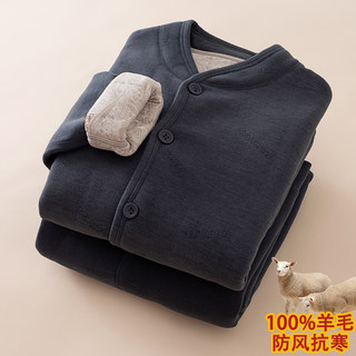 冬季羊毛男保暖内衣套装中老年人爸爸加绒加厚家居服爷爷棉衣棉裤