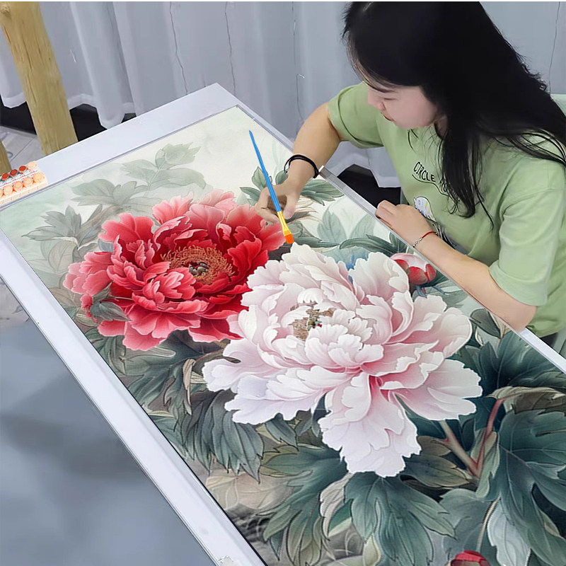 家里挂幅牡丹花油画，瞬间提升家居品味！手把手教你DIY填充油画
