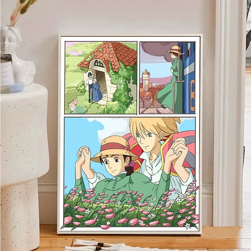 Миядзаки Хаяо Анимация Исцеление Алмазная картина, полная бриллиантов Спальня Движущийся замок Вышивка крестом 2024 Новая алмазная картина с рамкой