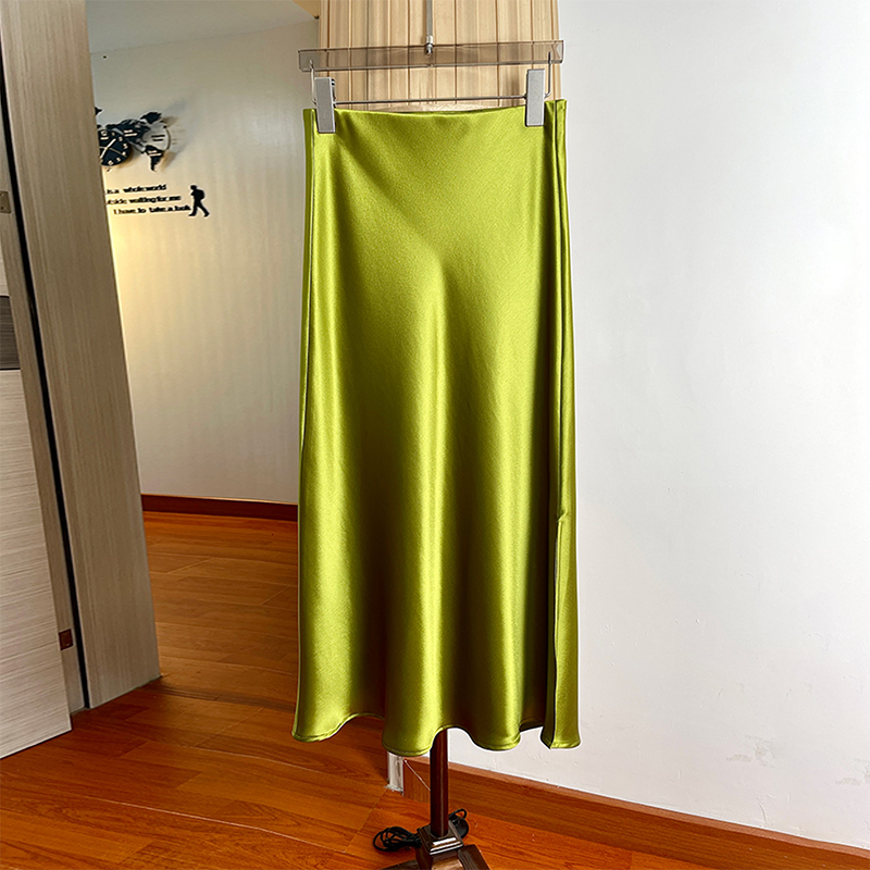 12 Colors Available! Acetate Satin Skirt ~ High-Waisted, Hip-Hugging, Side-Slit A-Line Fishtail Skirt for Women, Summer Mid-Length Style