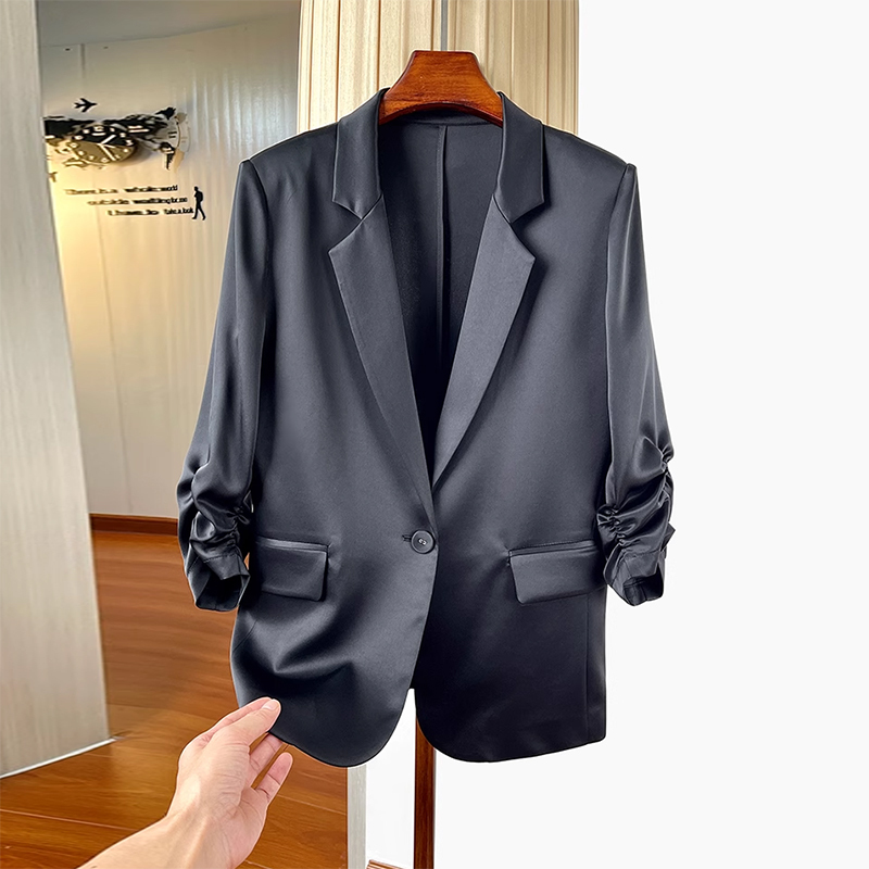 Silky Acetate Satin Blazer for Women 2026 Spring and Summer New Style Elegant Workwear Slim Waist Suit Top Silky Acetate Satin Blazer for Women 2026 Spring and Summer New Style Elegant Workwear Slim Waist Suit Top