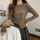 Chic Solid Color Round Neck Long-Sleeved Bottoming Shirt for Women, New Autumn Design, Curved Hem Short Top Bottoming Shirt