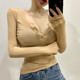 Pure Desire Style Hidden Button Bust-Enhancing Long-Sleeve T-Shirt for Women, New Autumn Korean Version, Slim-Fitting, Sexy Half-Open Collar Base Shirt