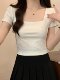 Square-Neck Spicy Girl Short Versatile Short-Sleeve T-Shirt for Women, 2025 Summer New Fashion Thin Design Stylish Top