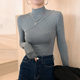 Chic Patchwork Half-High Collar Fleece-Lined Base Shirt for Women, 2023 Early Spring New Slim-Fit Brushed Long-Sleeve T-Shirt Top ins
