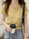 Basic Solid Color Round Neck Regular Shoulder Short-Sleeve T-Shirt for Women, New Summer Style, Petite, Slim Fit, Versatile Top