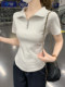 Korean Style Simple and Elegant Polo Collar Zipper T-Shirt for Women, Summer 2025, Fishbone Design, Black High-End Top