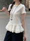 Korean Chic Outfit with Ruffled Skirt, Unique Blouse for Women, Summer Round Neck, Sweet and Versatile, Stunning Short-Sleeved T-Shirt