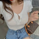 2025 Summer New Korean Style Slim Fit Pure Desire Ruffled Ribbed Tight Top Women's Short Sleeve T-Shirt ins Trend