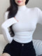 Minimalist Style Half-High Collar Slim-Fit Ruched Long-Sleeve T-Shirt for Women, Spring Pure Desire Short Korean Chic Unique Top