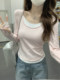 Autumn and Winter 2025 New Style Petite Slim-Fit Color-Blocked Faux Two-Piece T-Shirt for Women, Sweet Pink Versatile Long-Sleeve Base Shirt