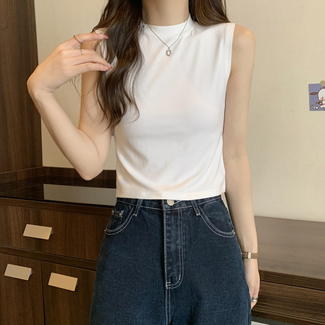 Sweet and Cool Spicy Girl Round Neck Black Vest Women's Short Summer New Korean Style Slim High-Waisted Sleeveless T-Shirt Women ins