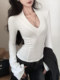Sexy Deep V-Neck Brushed Thermal Base Shirt for Women, Autumn Super Flattering Top with a Stylish Design, Slim-Fit Short T-Shirt