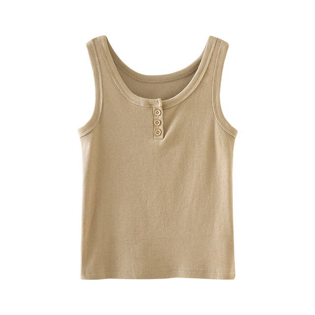 2025 Summer Sexy Button Detail Camisole Inner Top Tight Ribbed Cotton Short Sleeveless Tank Top for Women Trendy