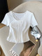 Summer 2025 New Design Lace Splicing Sweet Summer V-Neck T-Shirt for Women, Short Slim Fit Slimming Bm Top