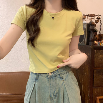 ins Korean Style Basic Round Neck Short-Sleeved T-Shirt for Women, New Summer Style, Petite High-Waisted Slim Fit Versatile Short Top