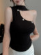Hot Girl Style Design Halter Neck Camisole for Women, Summer Outerwear, Sexy Off-Shoulder Irregular Short Knitted Top