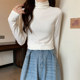 Korean Style Brushed Thin Velvet Turtleneck Long-Sleeve T-Shirt for Women, New Autumn and Winter Basic Slim-Fit Warm Base Layer Shirt ins