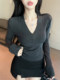 Pure Desire Hot Girl Fishbone Design Long Sleeve T-Shirt for Women 2025 Early Spring New Style High-End Elegant V-Neck Slim Top