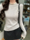 2025 Autumn and Winter High-End Half-Turtleneck Brushed Base Shirt Lace Trim T-Shirt Women's Unique Regular Shoulder Warm Top
