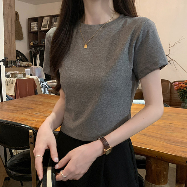 Basic White Round Neck Short-Sleeved T-Shirt for Women, New Summer Style, Slim Fit, Short Top for Petite Figures ins