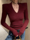 Trendy and Stylish V-Neck Fleece-Lined Brushed T-Shirt for Women, Early Autumn 2025, Sexy and Alluring, Fishbone Waist-Cinching, Slimming, Versatile Top