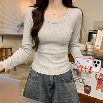 Basic Solid Color Round Neck Long-Sleeve T-Shirt for Women, Suitable for Autumn and Winter, Can Be Worn as an Inner Layer or Outerwear, Versatile Korean-Style Top