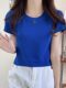 Basic Solid Color Round Neck Regular Shoulder Short-Sleeve T-Shirt for Women, New Summer Style, Petite, Slim Fit, Versatile Top